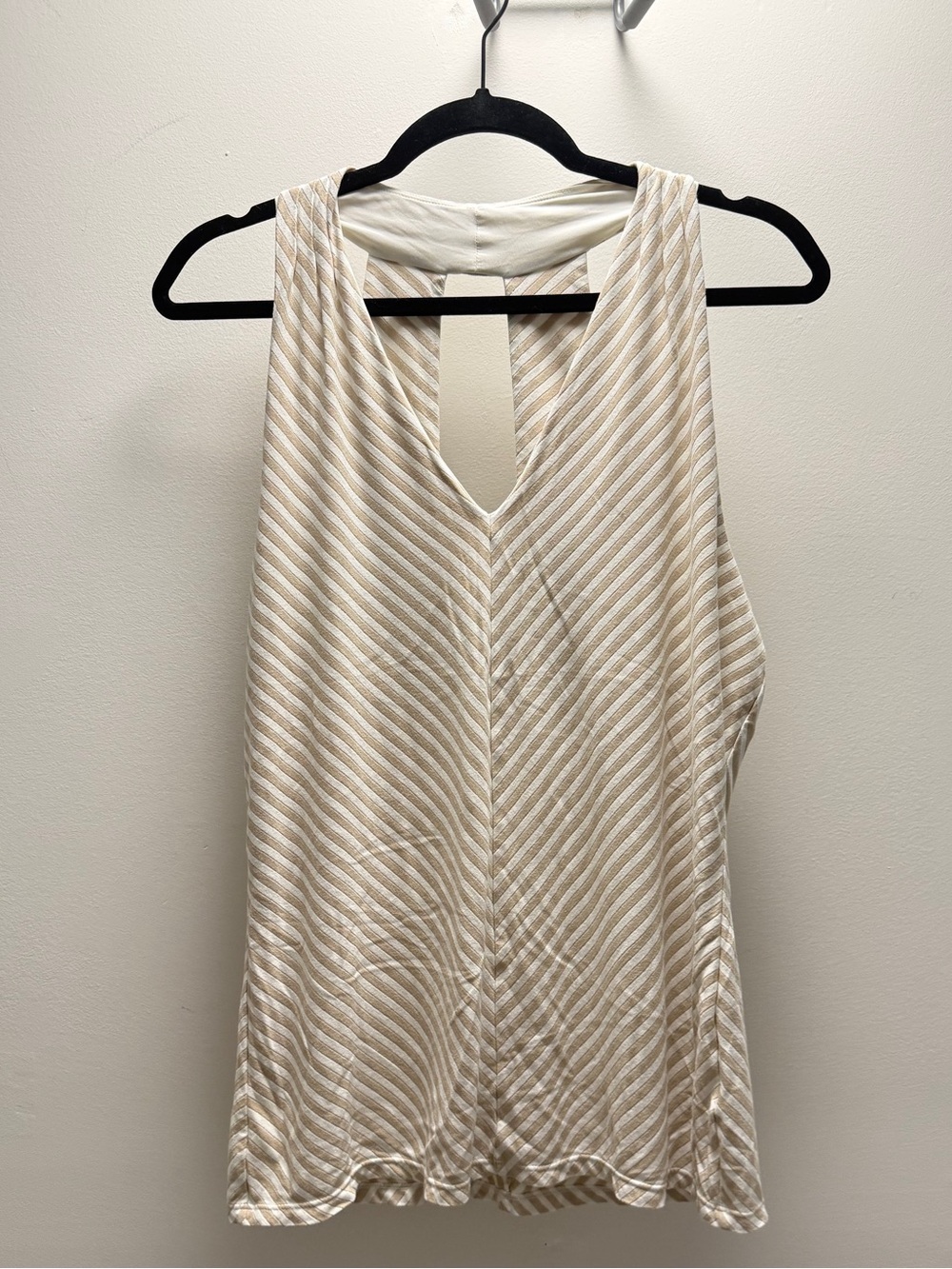 White House Black Market White and Tan Striped Keyhole Halter